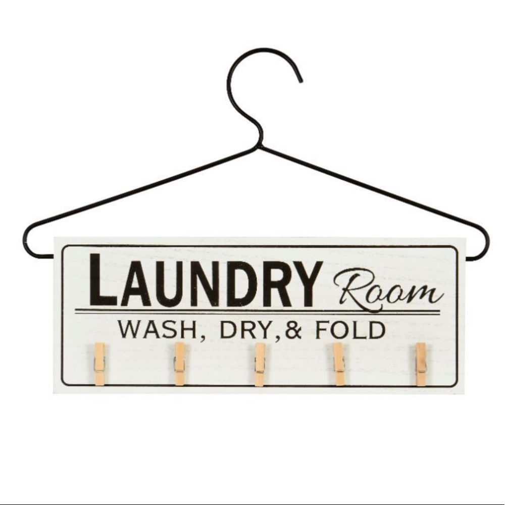True Living Wooden Laundry Room Clothespin Sock Hanging Sign NWT